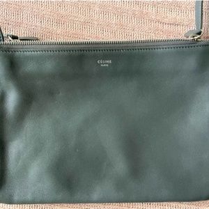 CELINE Grey Leather Trio Large Crossbody & Shoulder Bag
